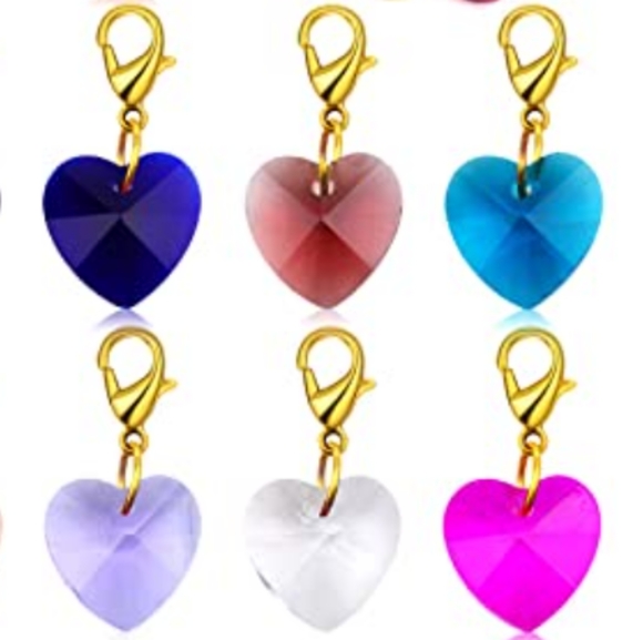 Choose Color 14mm Crystal Heart Charm Lobster Clasp Purse Zipper Pull - Picture 2 of 7